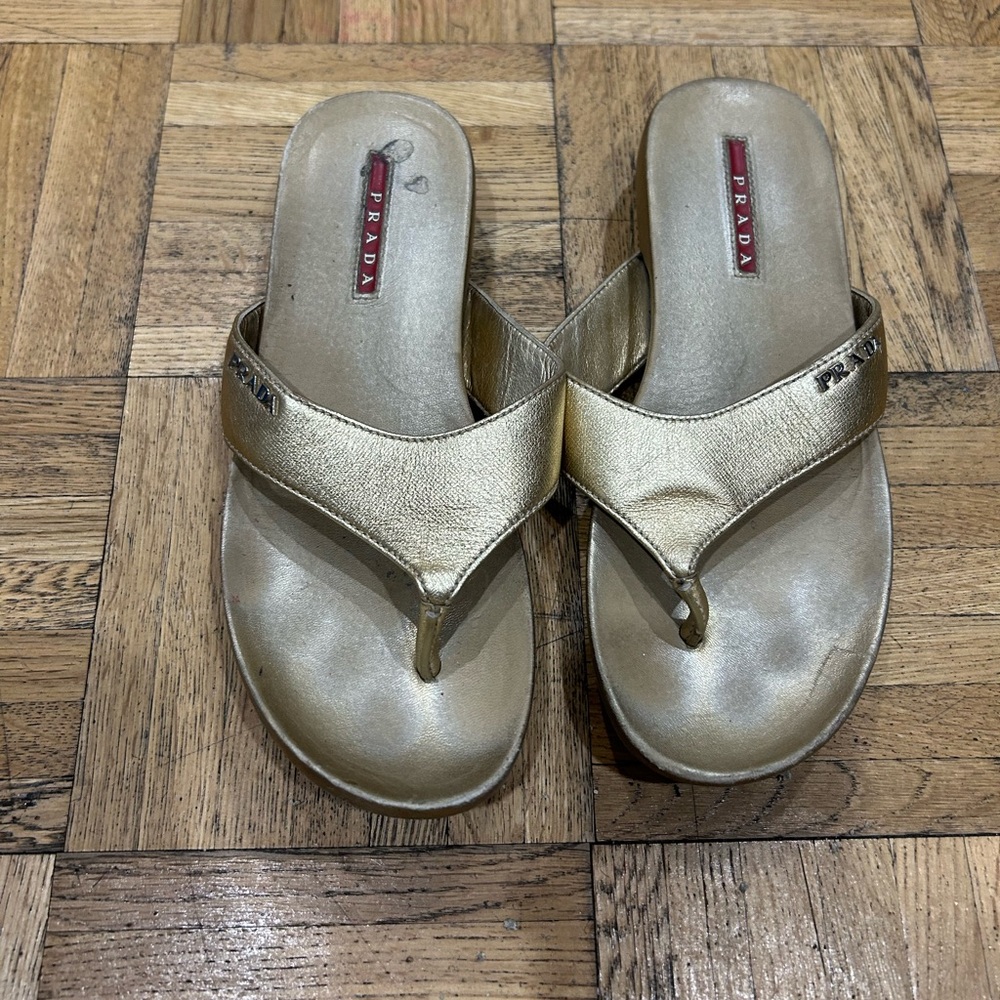 Prada gold sandals size 37.5